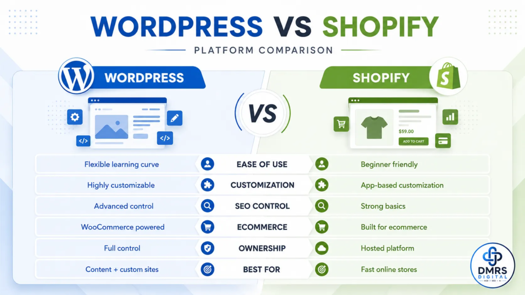 WordPress vs Shopify platform comparison