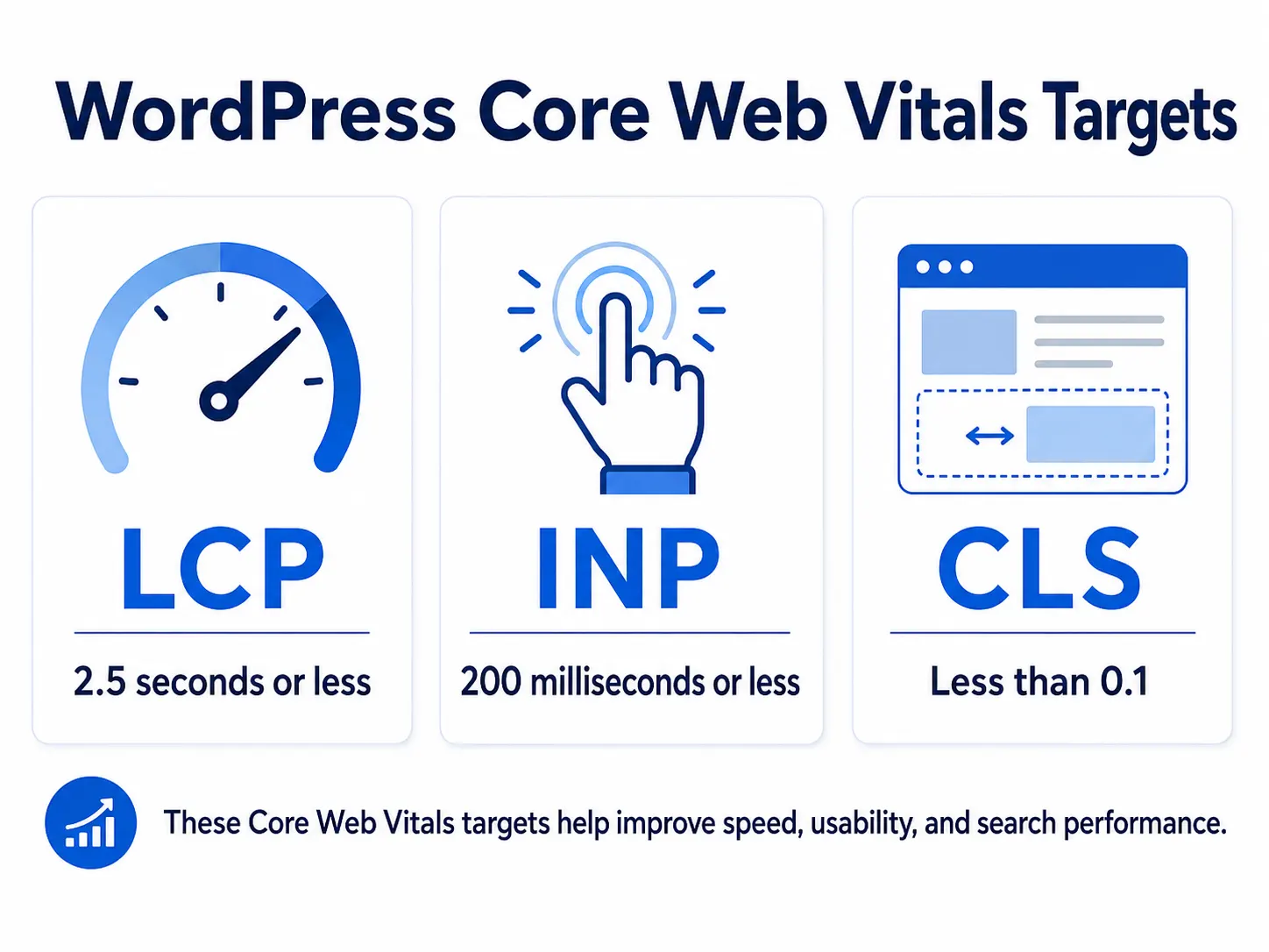 12 Reasons Your WordPress Website Is Slow and How to Fix Them 4 WordPress Core Web Vitals targets for LCP INP and CLS website performance